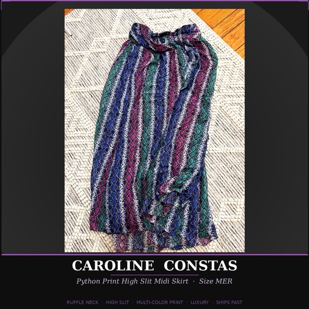 Caroline Constas Python Print Ruffle Midi Skirt Size M | Colorful Slit |